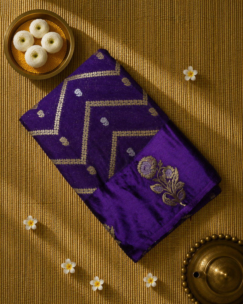 Crepe Saree with Contrast Blouse , Rich Pallu and Satin Border