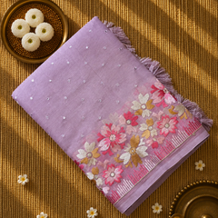Linen Tissue Saree with Embroidery and Mirror work