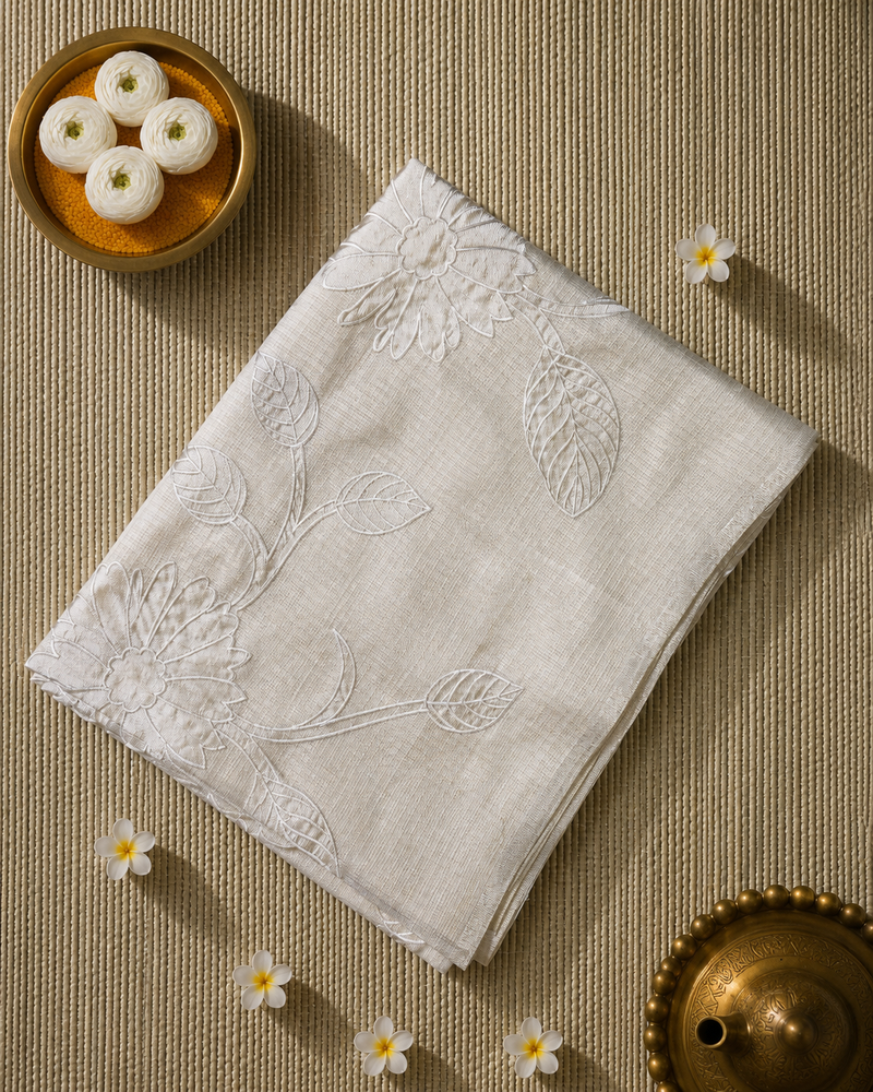 Kota Tissue Saree with Applique Work