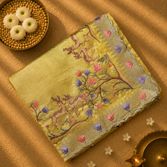 Pure Raw Silk with German Silver Border and Embroidery