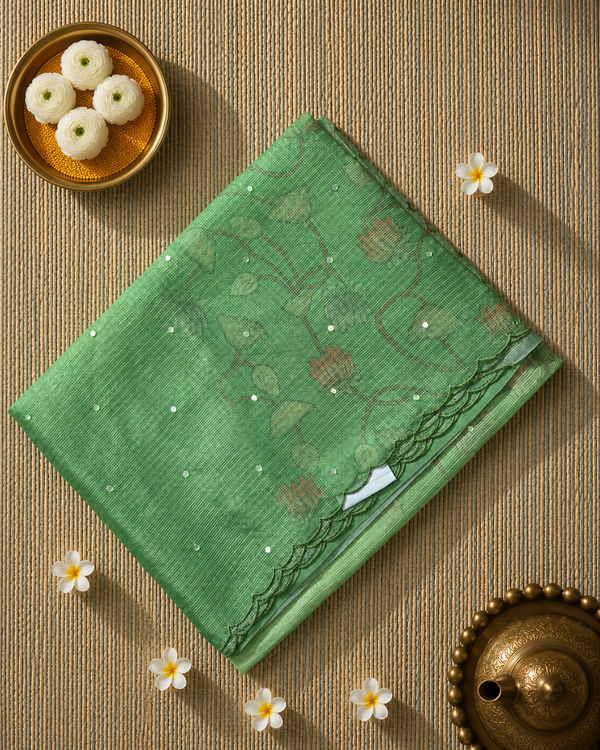 Shaded Kota Silk Saree with Mirror Work and Kalamkar Blouse