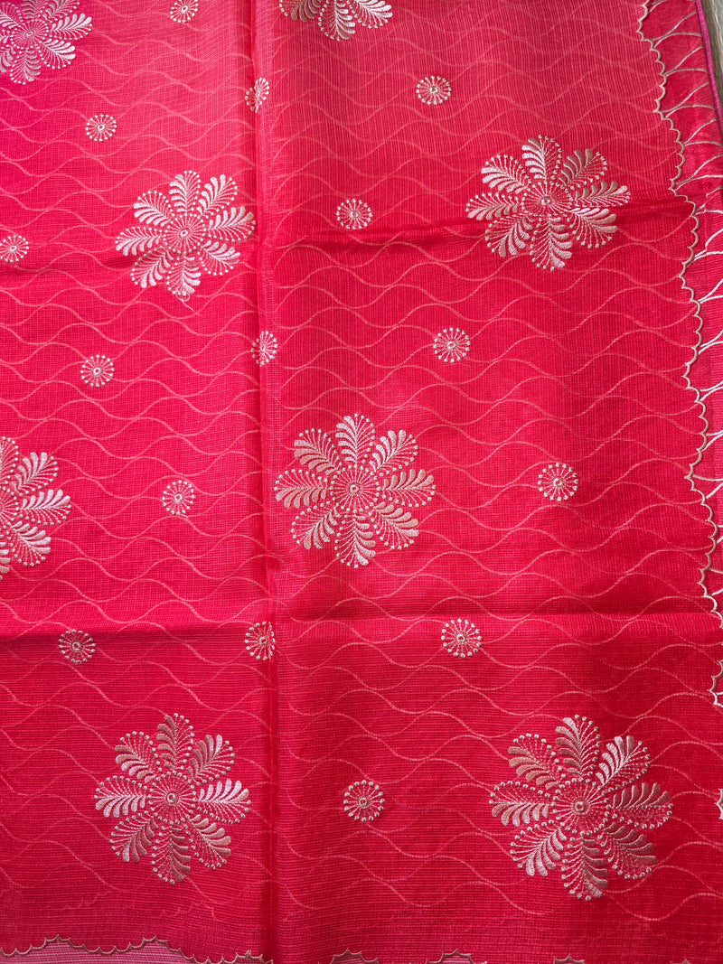 Kota Silk Saree with Scallop Border and Thread Embroidery