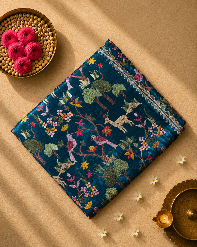 Pure Raw Silk Saree with all over Embroidery