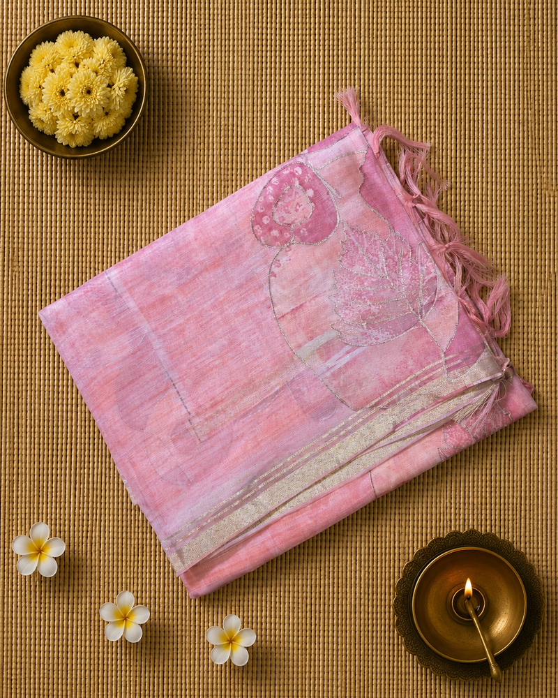 Kora Silk Digital Printed Saree with Aari Work