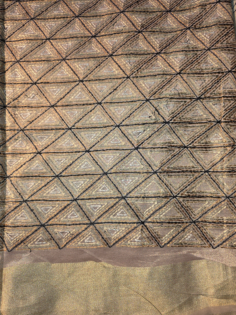 Pure Kora Tissue Silk Saree with Swan Embroidered borders