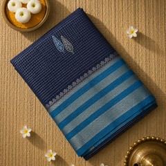 Premium Semi Mysore Crepe Saree with Vintage Checks and Rich Pallu