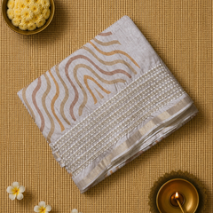 Printed Tussar Silk Saree with Embroidered Border