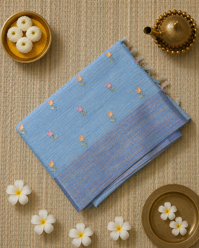 Linen Sari with Embriodered Motifs
