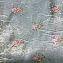 Blue Crush Tissue Saree with Brush painted Applique work and Embroidery