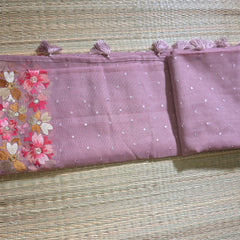 Linen Tissue Saree with Embroidery and Mirror work