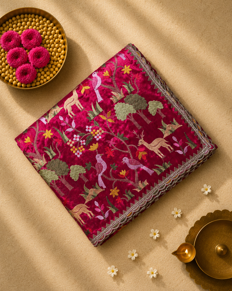 Pure Raw Silk Saree with all over Embroidery