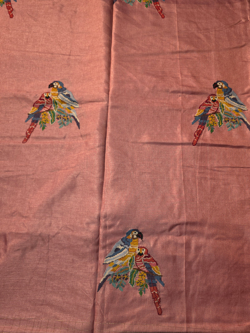 Tussar Silk Saree with Zari Checks and Embroidery