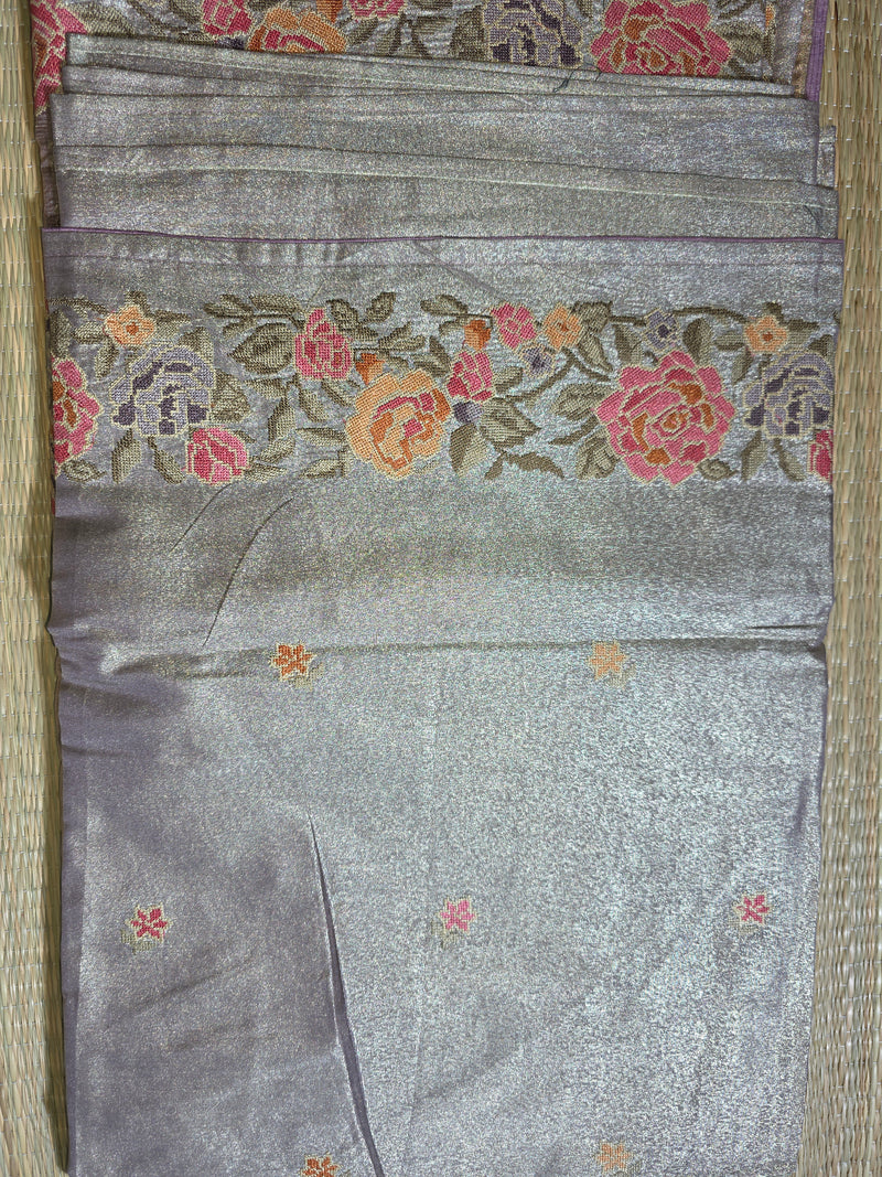 Pure Kora TissueSaree with Exquisite Petit Point Embroidery