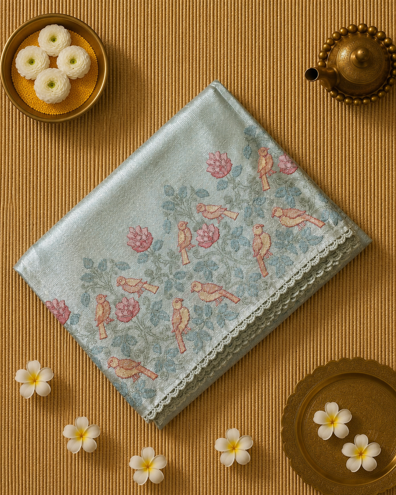 Kota Tissue Saree with Cross Stich Embroidery