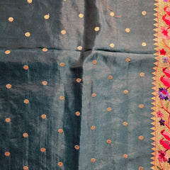 Pure Raw Silk Saree with 10 inch German Silver Paithani Border