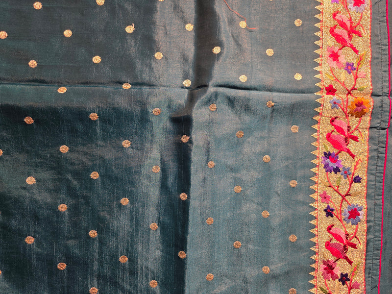 Pure Raw Silk Saree with 10 inch German Silver Paithani Border
