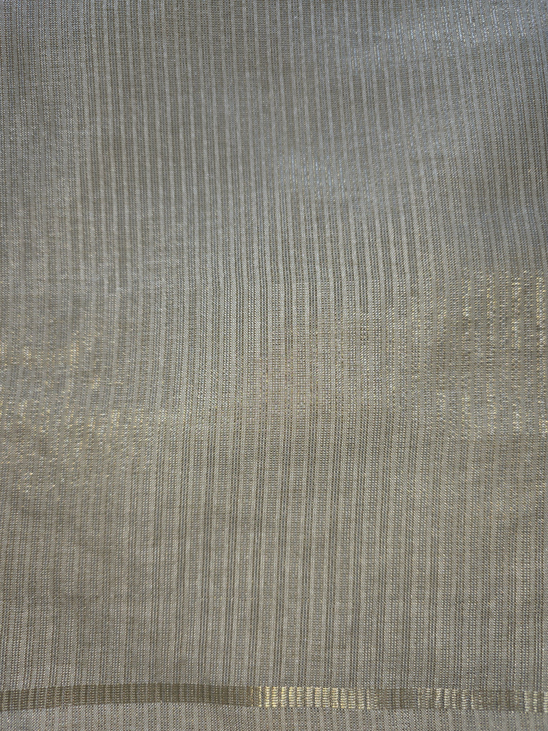 Pure Tussar Silk Saree with Vertical Zari Stripes and Petit Point Embroidery