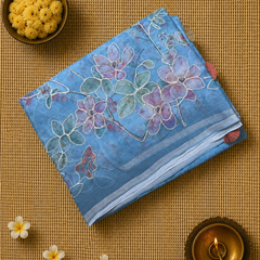 Kora Silk Printed Saree with Aari Work