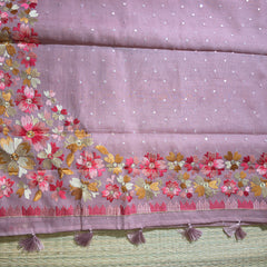 Linen Tissue Saree with Embroidery and Mirror work