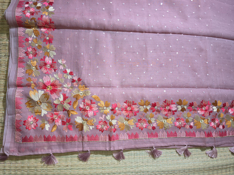 Linen Tissue Saree with Embroidery and Mirror work