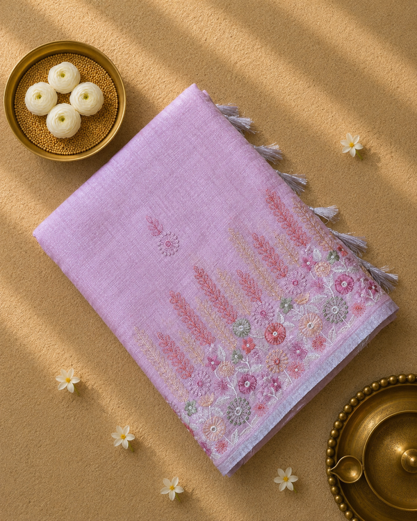 Linen Tissue Saree with Embroidery