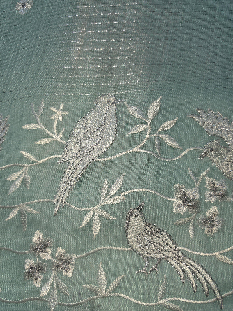 Linen Zari Saree with Pretty Bird Embroidery