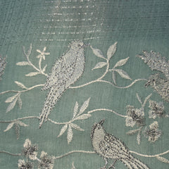 Linen Zari Saree with Pretty Bird Embroidery