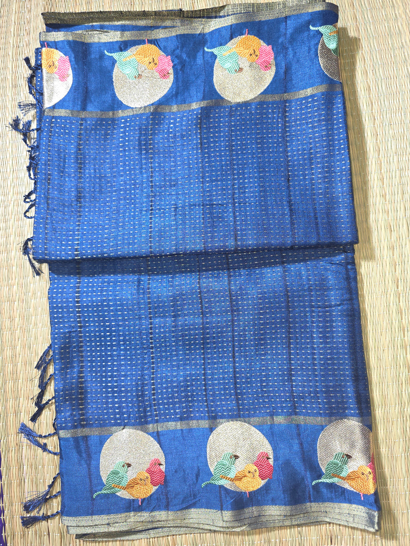 Pure Tussar Silk Saree with Zari Weaving and Embroidery