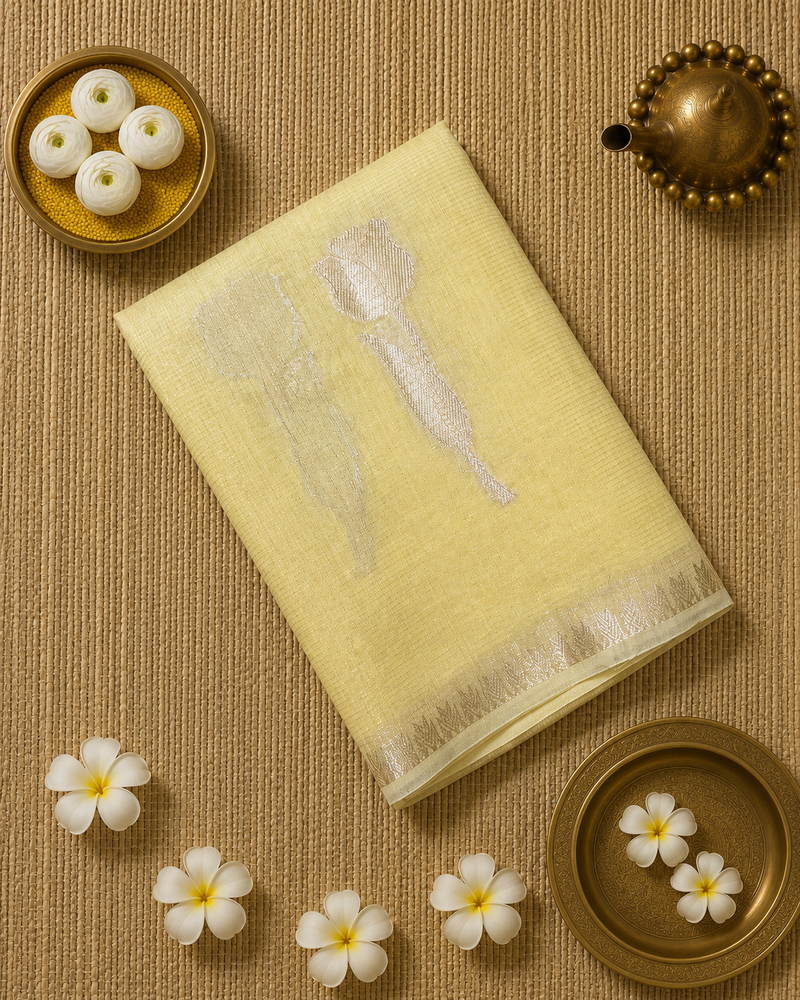 Linen Zari Saree with Tulips
