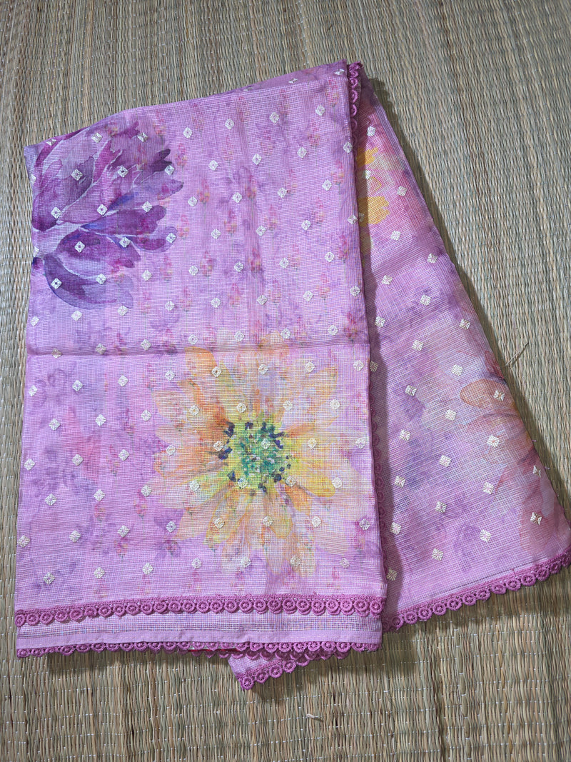 Kota Silk Saree with Digital Print and Embroidery