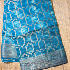 Blue Pure Chiniya Silk Saree with Rich Pallu and Blouse