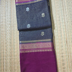 Premium Semi Mysore Crepe with Vintage Checks and Gap Border