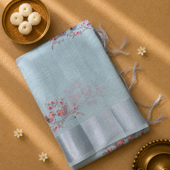 Linen Tissue Saree with Bird Motifs