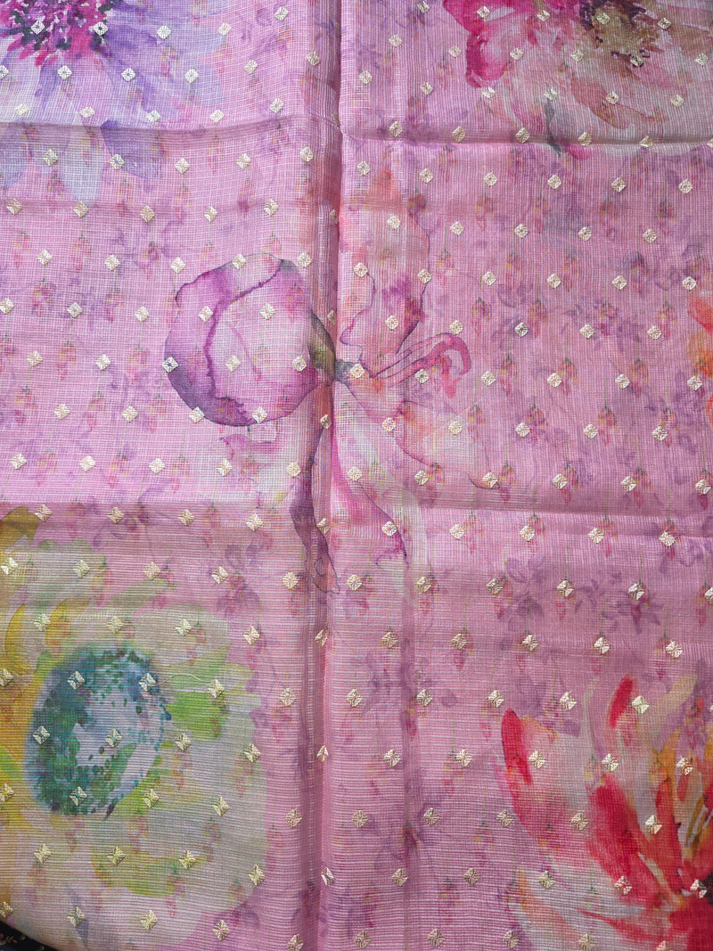 Kota Silk Saree with Digital Print and Embroidery