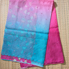 Shaded Kota Silk Saree with Mirror Work and Kalamkar Blouse