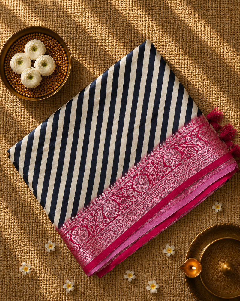 Pure Dola Silk Saree with Applique work in Lehariya pattern