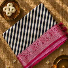 Pure Dola Silk Saree with Applique work in Lehariya pattern