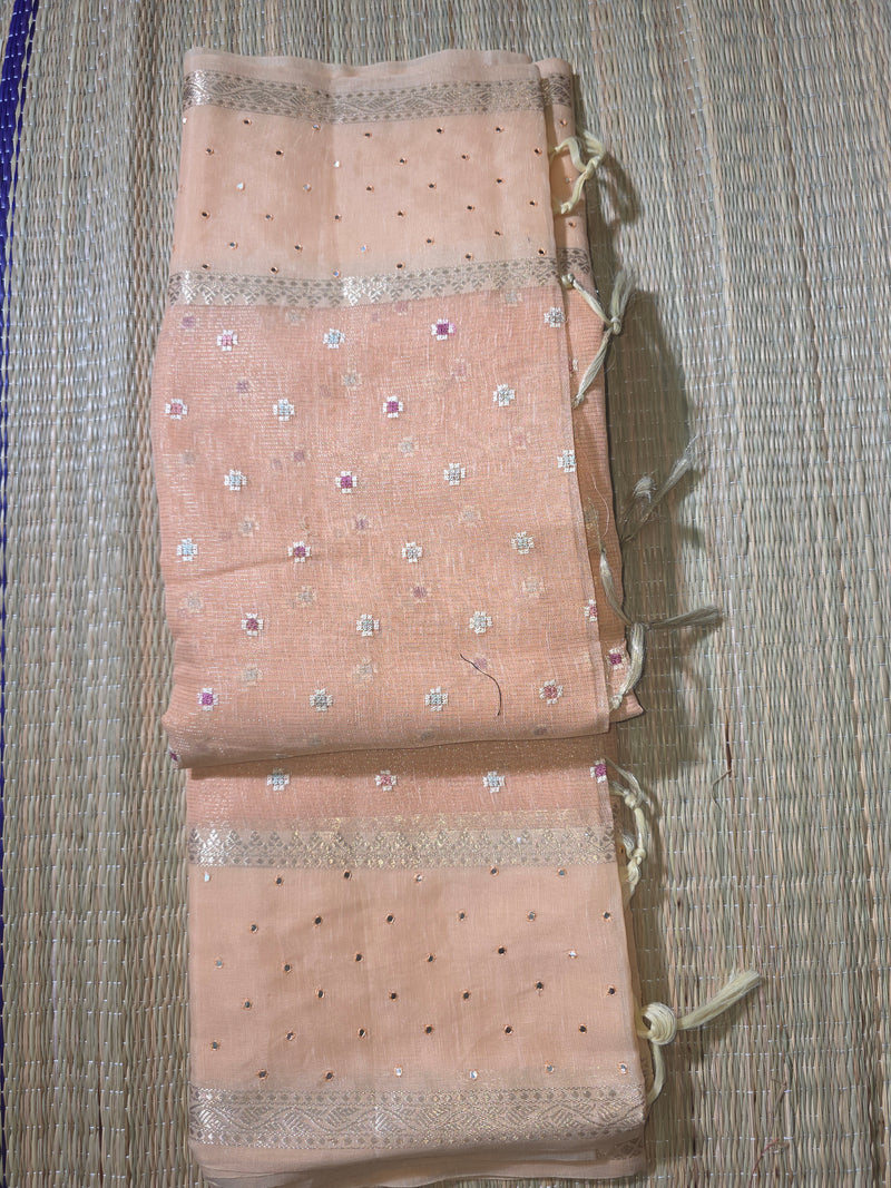 Linen Tissue Saree with Mirror work