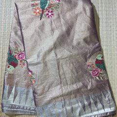Pure Kora TIssue Saree with Temple Border and BIrd Motifs