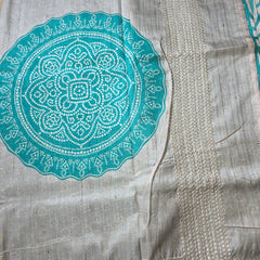 Printed Tussar Silk Saree with Embroidered Border