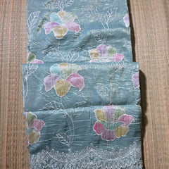 Blue Crush Tissue Saree with Brush painted Applique work and Embroidery