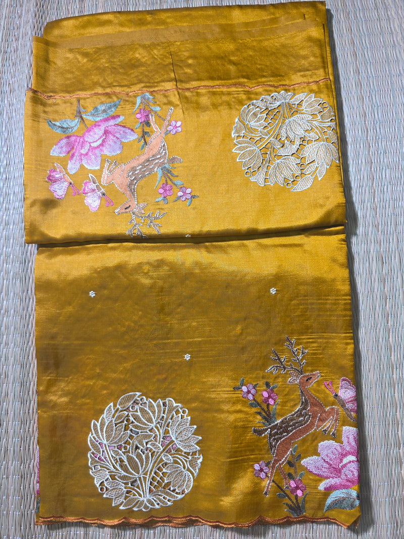 Pure Raw Silk Saree with Cutwork and Embroidery