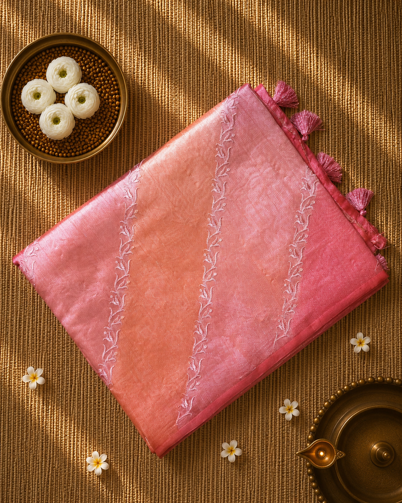 Pure Raw Kora Silk in Rangkat with Embroidery