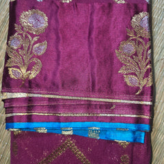 Crepe Saree with Contrast Blouse , Rich Pallu and Satin Border