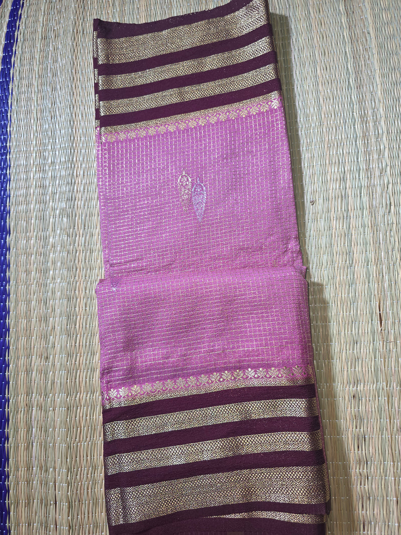 Premium Semi Mysore Crepe Saree with Vintage Checks and Rich Pallu