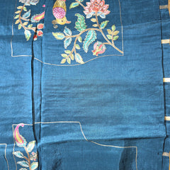 Peacock Blue Pure Dola Silk Saree in Checks and Heavy Embroidered Blouse