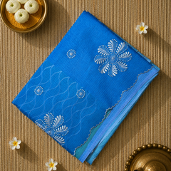 Kota Silk Saree with Scallop Border and Thread Embroidery