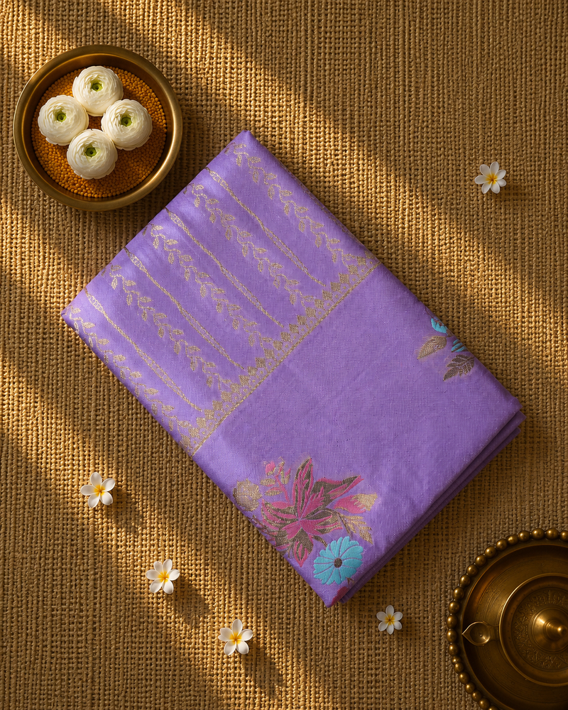 Premium Semi Mysore Crepe with Woven Meena Butis and Rich Pallu