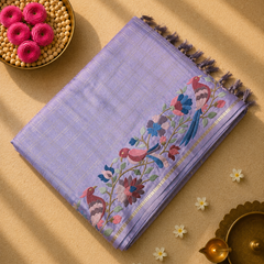 Tussar Silk Saree with Embroidery and Zari Checks