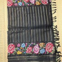 Tussar Silk Saree with Embroidery and Zari Stripes